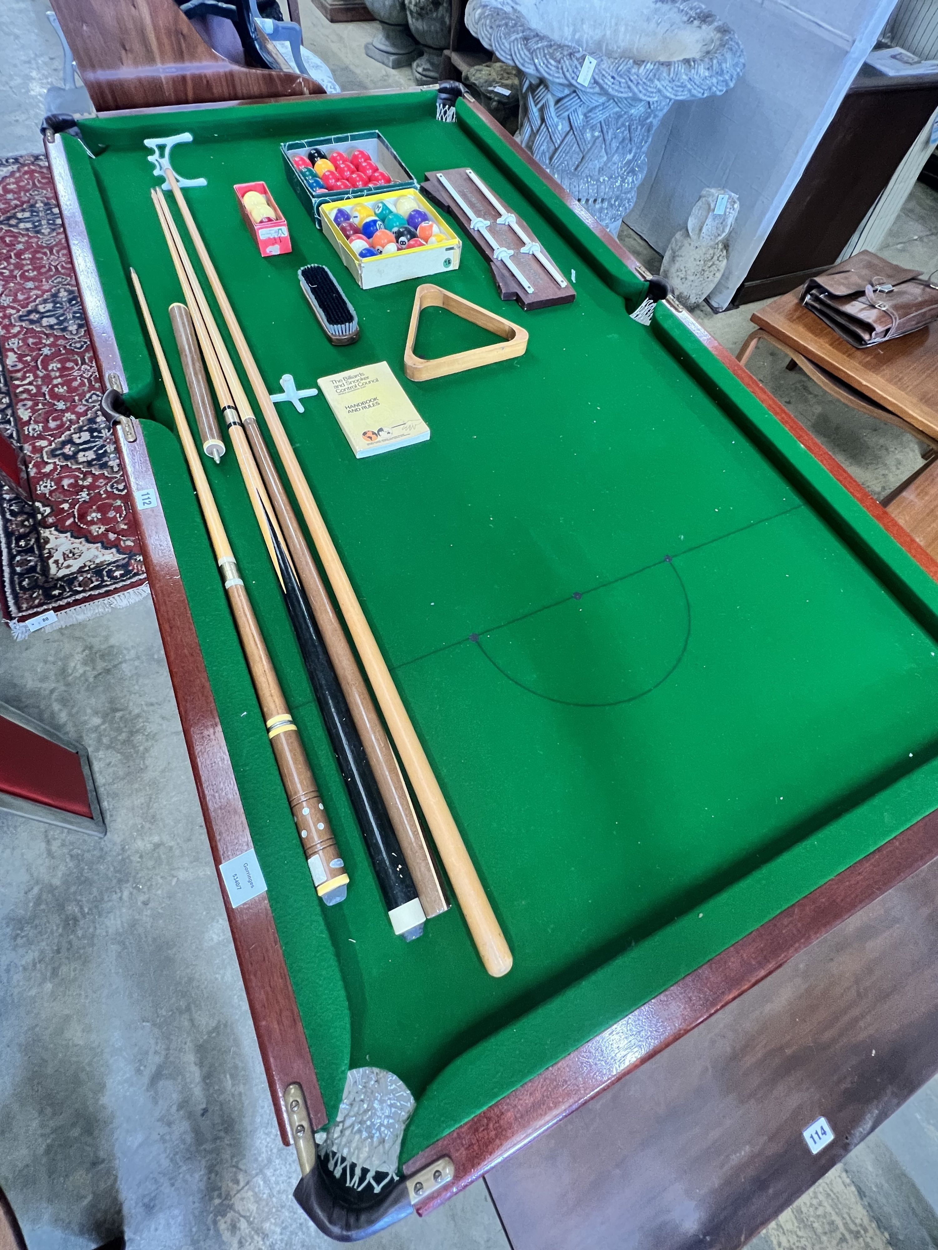 A quarter size Riley snooker table, with full accessories, 190 x 100cm x 87cm